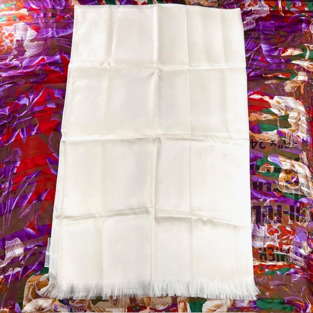 New Unbox HERMES  Stole scarf wrap 100% Silk Satin 58"x36" Ivery Bees FringW/C/A